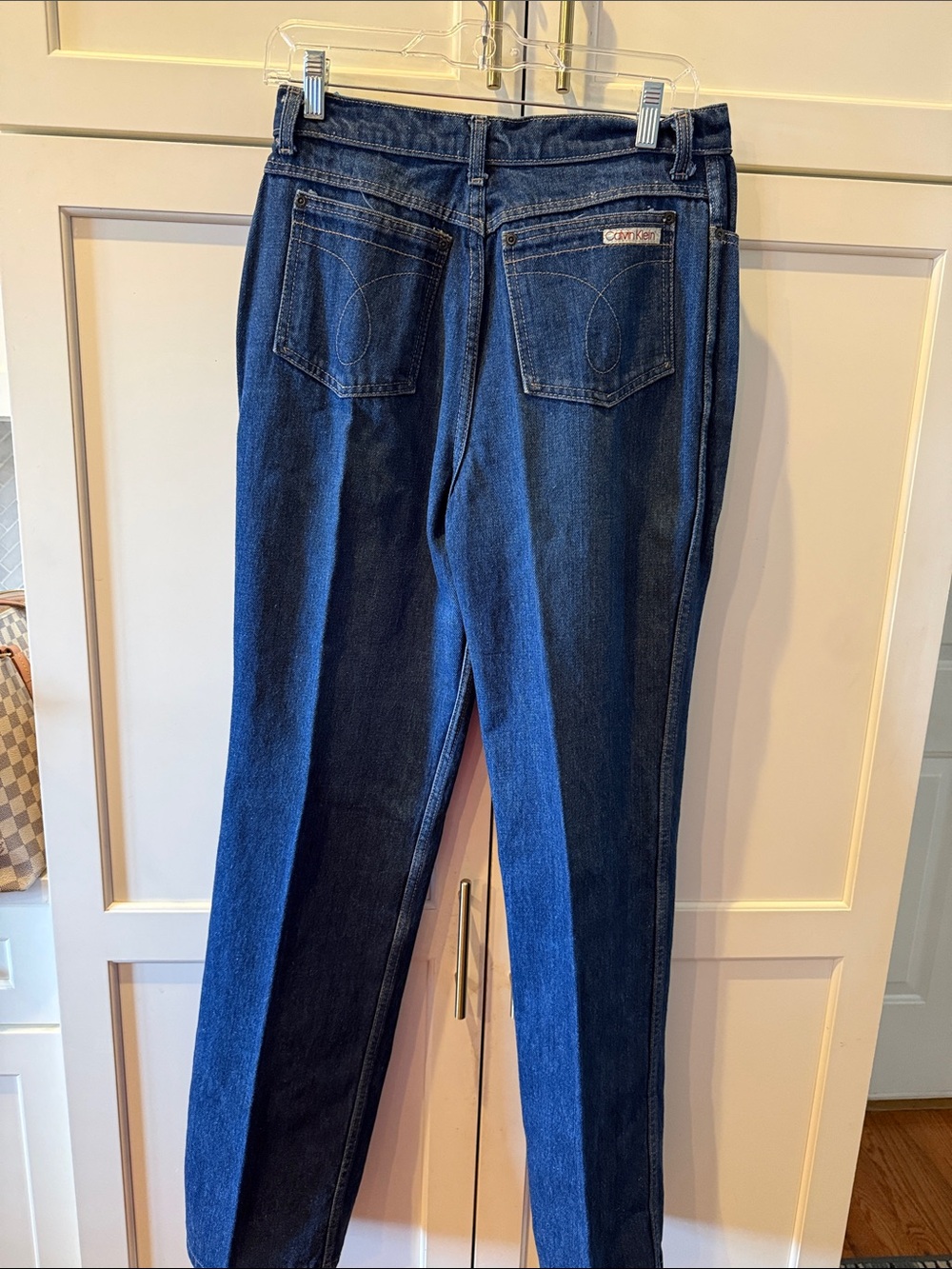 Vintage 70/80’s Calvin Klein Women's Dark Blue High-Rise Back-Pocket Jeans